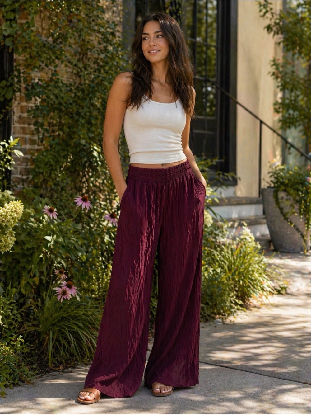 Mudd Wide Leg Pants in Deep Burgundy